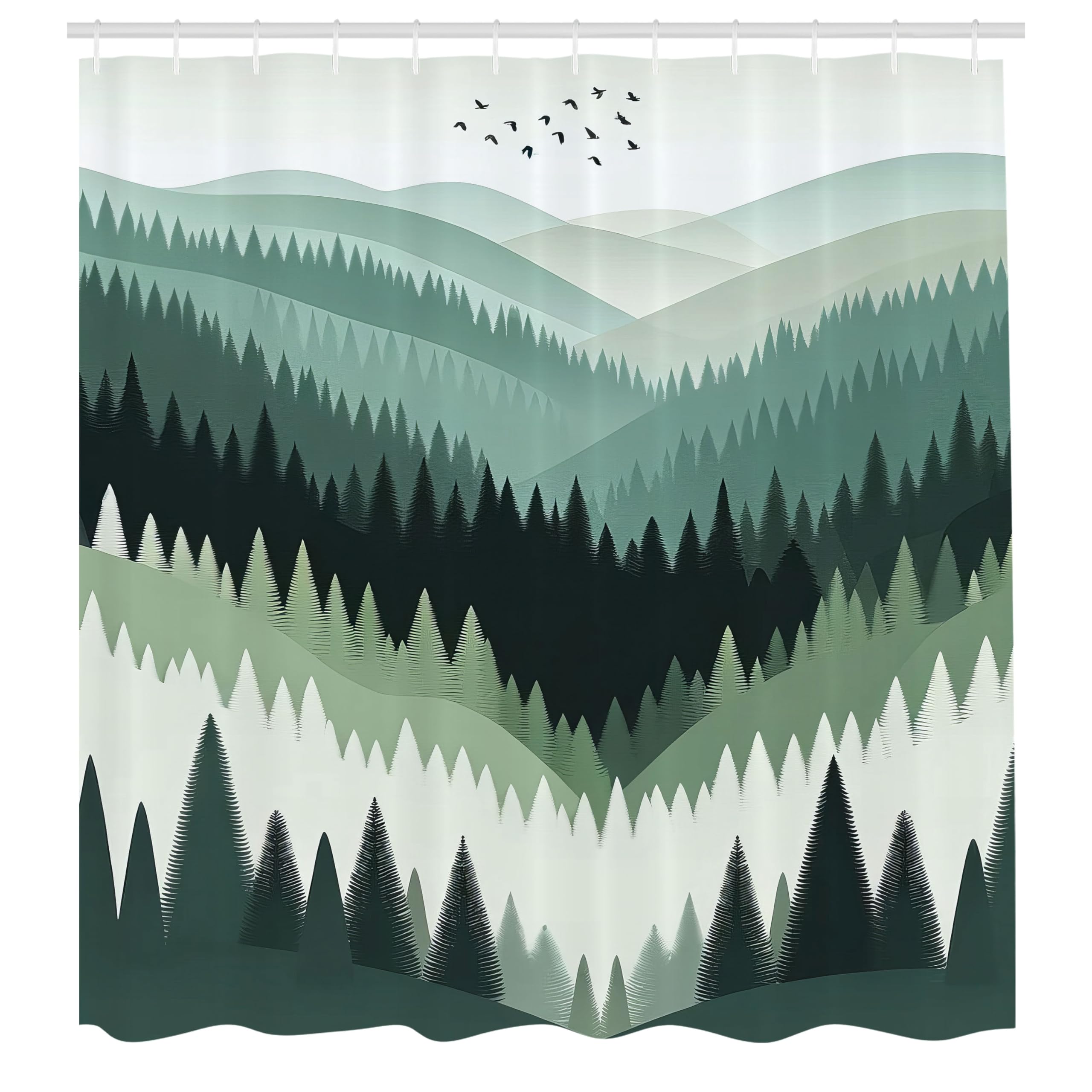 Ambesonne Green Shower Curtain, Bohemian Nature Themed Woodland Valley With Jade Tones Modern Scandinavian, Cloth Fabric Bathroo